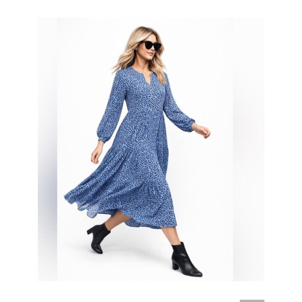 Zara Blue Smocked Midi Dress S
